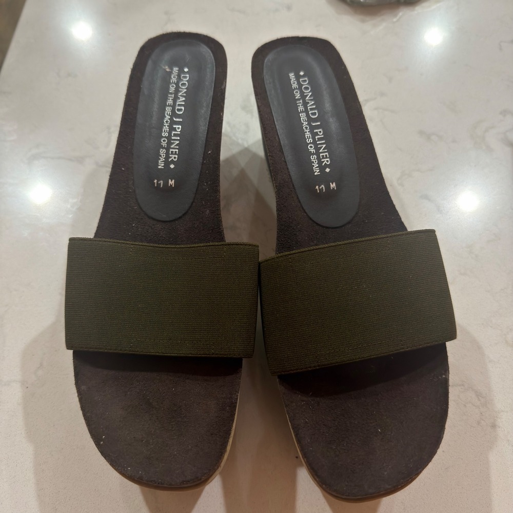Donald J Pliner Womens 11 M Olive Green Elastic Wedge Slide Sandals Spain